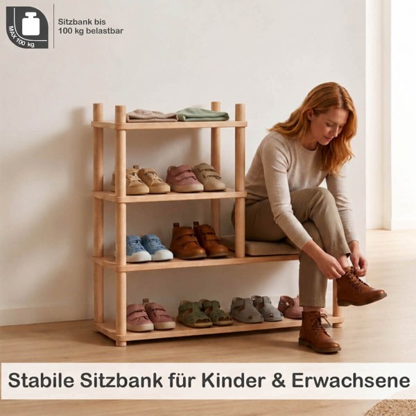 Schuhregal Kinder mit stabiler Sitzbank bis 100 kg – auch für Erwachsene geeignet