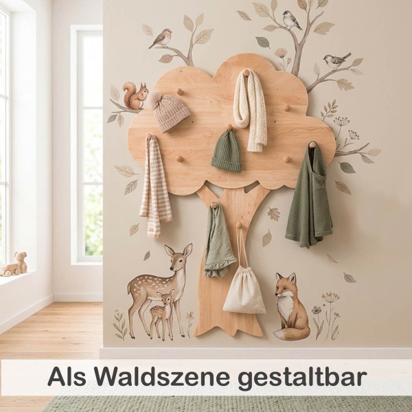 Garderobe an der Wand als hübsche kreative Wald-Szene gestaltbar mit Wand Tattoos