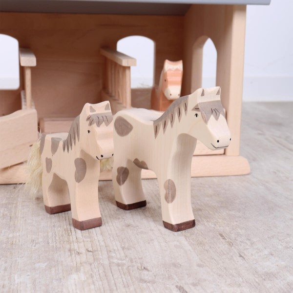 Pferd und Fohlen gefleckt | 2-teiliges Bauernhof Tiere Set | Holztiger | Bauernhof Zubehör | HT-Set-80037+80043