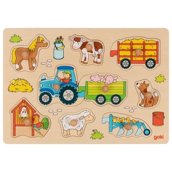 Bauernhof-Puzzle-Steckpuzzle-Traktor-mit-Anhänger-Geduldspiel-Knobelei