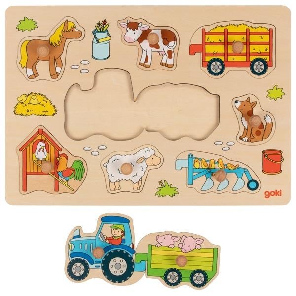 Bauernhof-Puzzle | Steckpuzzle Traktor mit Anhänger | Geduldspiel | Lernspiel für Kinder