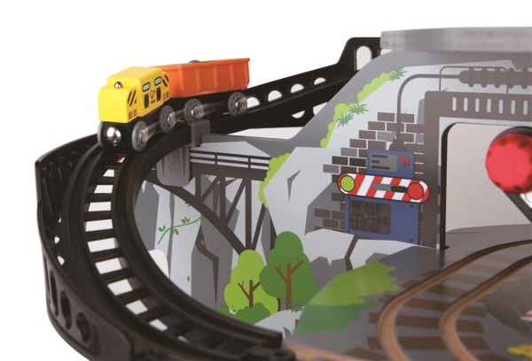 Holzeisenbahn-Durchfahrt-Riesige-Bergmine-Bahnhof – Holz-Eisenbahn – Kinder-Holzspielzeug – ökologisch wertvoll – Montessori – Bio-Spielzeug – kreatives Kinderzimmer-Spielzeug-Nutzung mit anderem Hape Zubehör möglich
