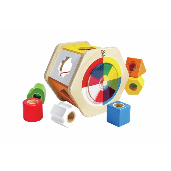 Bio-Babyspielzeug – Feinmotorik fördern – pädagogisches Spielzeug – Waldorf geeignet – Beleduc 7-teilige Sortierbox Shake und Match / Steckspiel / Suchspiel