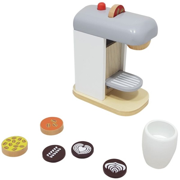Kaffeemaschine aus Holz mit Zubehör