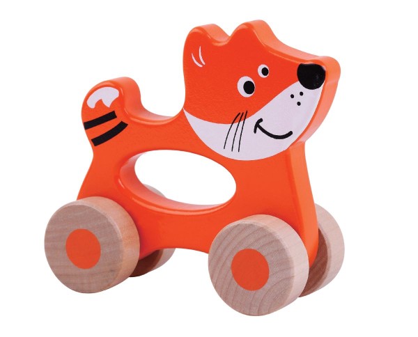 Hand-Schiebe-Tier Fuchs RS176C: Motorik-Lernspielzeug aus Holz für Babys und Kleinkinder mit ergonomischem Griffloch