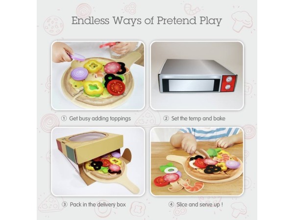 Spielset Pizza aus Holz mit Verpackung
