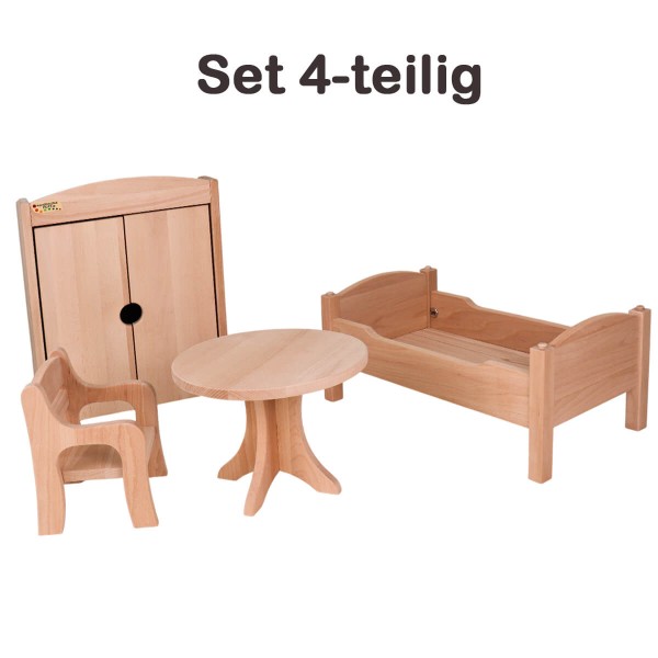 Set 4-teilig | Stuhl + Tisch + Bett + Schrank 