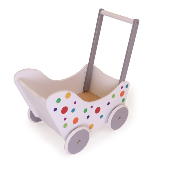 schöner-Weißer-Holz-Puppenwagen-Lauflern-wagen-bunte-Punkte-zum-Selbstkleben-Kreativ-Geschenk-Puppe-Puppen-Stofftier-Kuscheltier