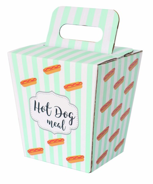 Eine quadratische Pappbox mit Tragegriff