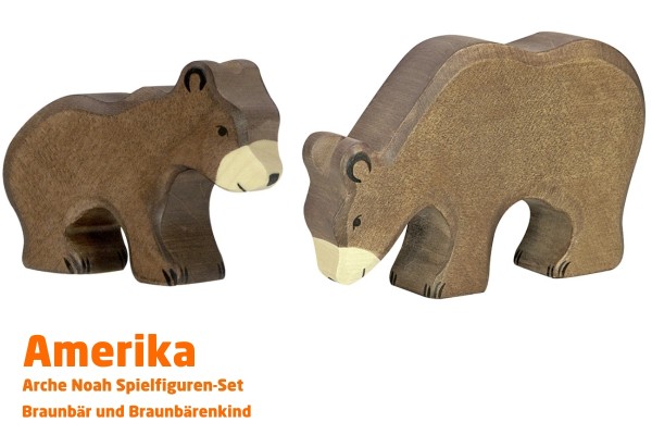 Braunbär und kleiner Braunbär | Amerika 1 Tier-Paket | Arche Spielfiguren | Holztiger