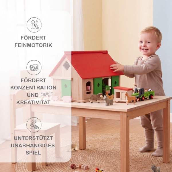 Holz Bauernhof fördert Motorik, Kreativität und selbstständiges Spielen bei Kindern