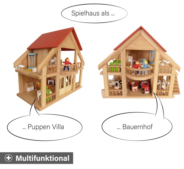 Spielhaus als Puppenhaus Villa oder Bauernhof mit Stall