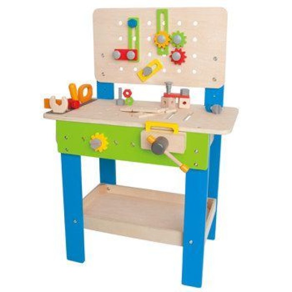 Beleduc Werkbank E3000 - kreatives Holzspielzeug – Öko Holzspielzeug – Holzspielzeug Motorik – Spielsachen für 3-Jährige – Kinderwerkbank