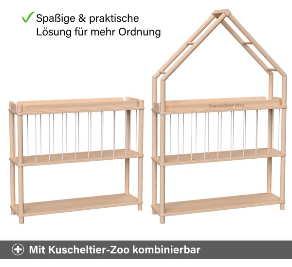 Bücherregal aus Holz - Mit Kuscheltier Zoo kombinierbar - Spaßige und praktische Lösung für mehr Ordnung
