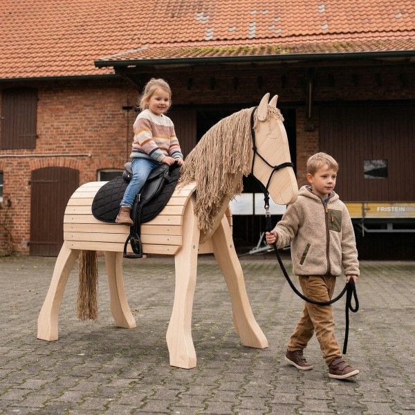 Kinder spielen mit Holzpferd Beauty