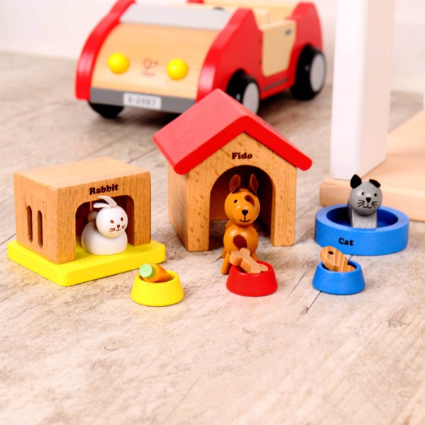Puppenhausmöbel Ergänzung Set - Haustiere - Hase, Hund und Katze