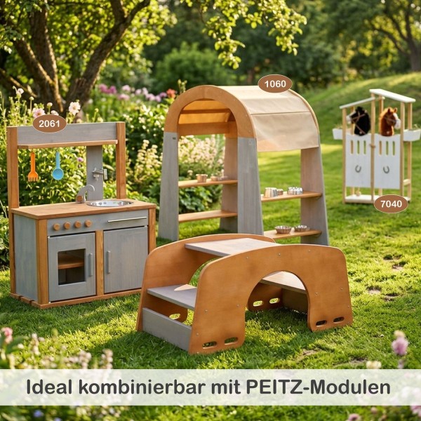 Erweiterbare Holzspielzeug Spielwelt mit Wippe Matschküche und Spielständer