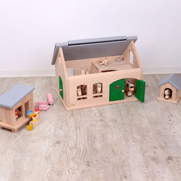 Hundehütte aus Holz für Kinder Spielbauernhof