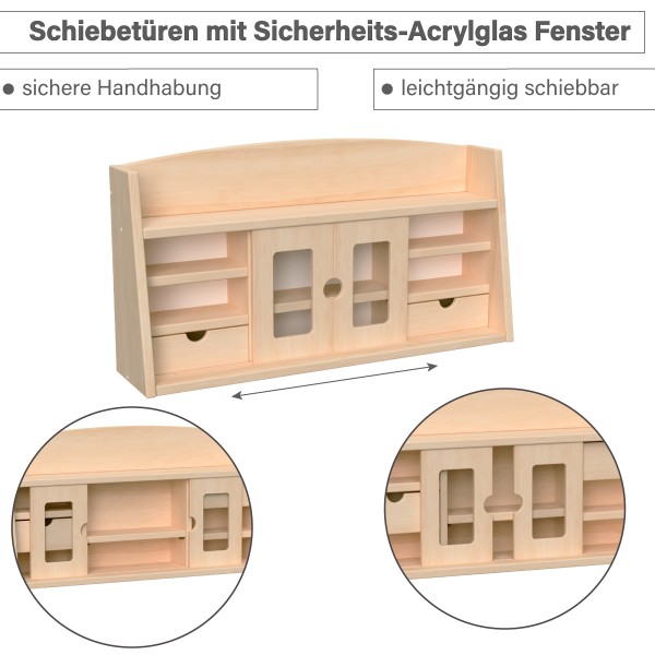 Kaufladeneinsatz aus Holz für Kinder mit Sicherheits-Schiebetüren