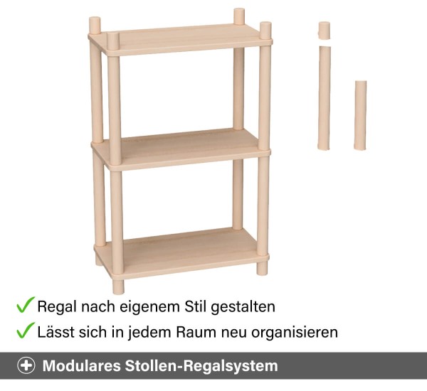 Kinder Bücherregal aus Holz - Modulares Stollen-Regalsystem - Nach eigenem Stil gestalten