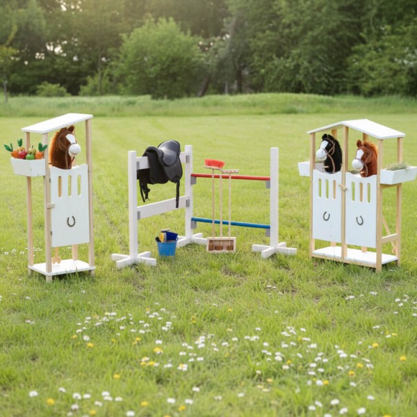 Kinder Springhürde mit Hobbyhorse Stall im Garten – Holzspielzeug Peitz Systemwelt draußen