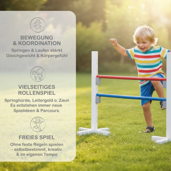 Kinder Springhürde aus Holz fördert Bewegung, Koordination und freies Rollenspiel mit Hobbyhorse
