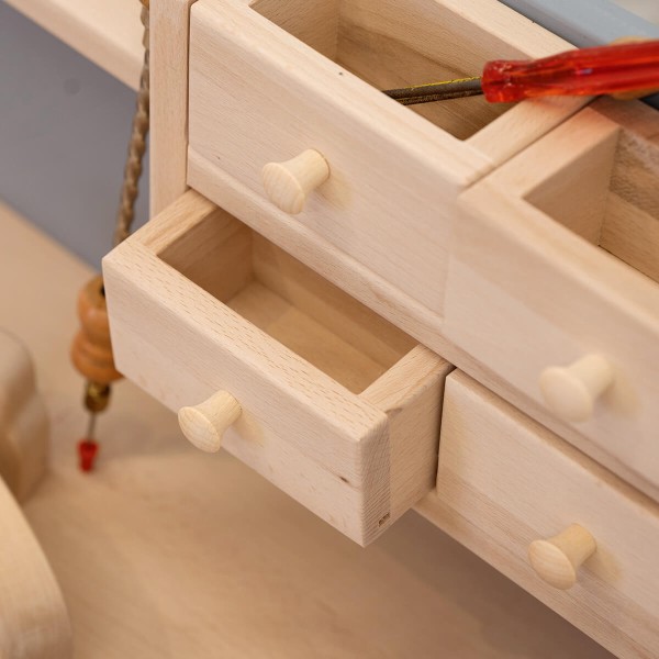 Kinder-Werkbank, grau-natur, Massivholz, nachhalig von Holzspielzeug Peitz Detail, Schubladen