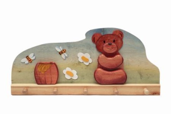 Kindergarderobe Honigbär Kindergartengarderobe – für Kindergarten – pädagogisch wertvolles Holzspielzeug – ökologisch und gesundes Kinder-Spielzeug