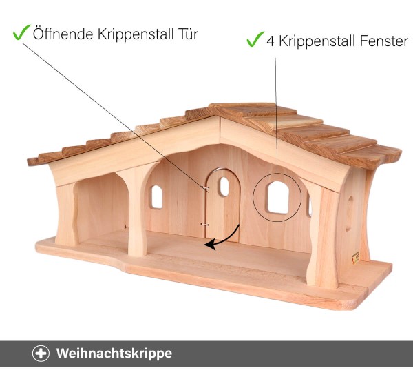 Kinder Krippenstall mit Schindeln Details - Fenster und Türen