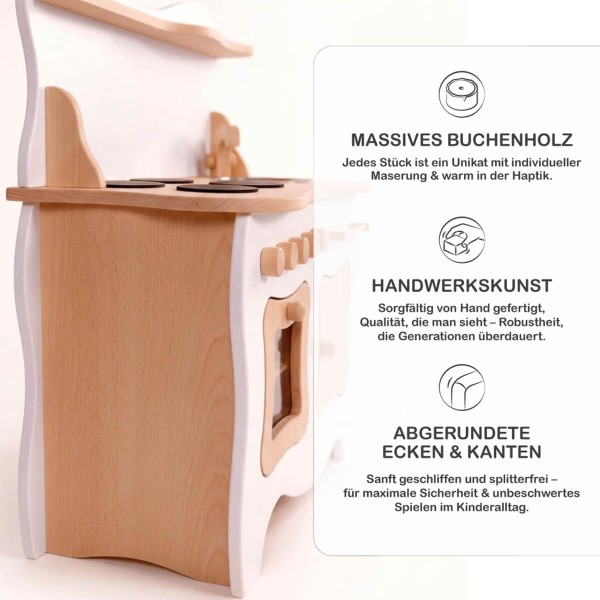 Kinderküche Buchenholz Qualität Detail Verarbeitung - weiß