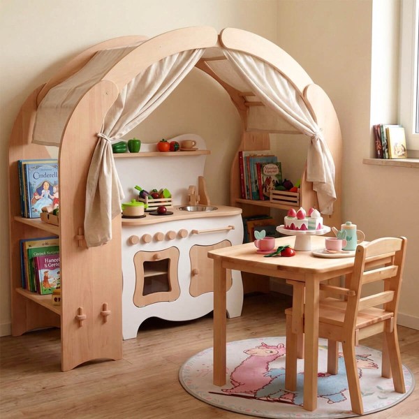 Kinderküche weiß im Kinderzimmer integriert