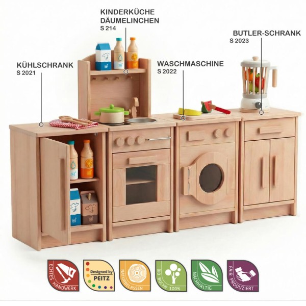 Kinderküche aus Holz mit Herd, Spüle und Backofen, realistische Funktionen für fantasievolles Rollenspiel