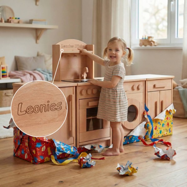 Personalisierte Kinderküche aus Holz mit Namensgravur, ideales Geschenk für Kinder und Kitas