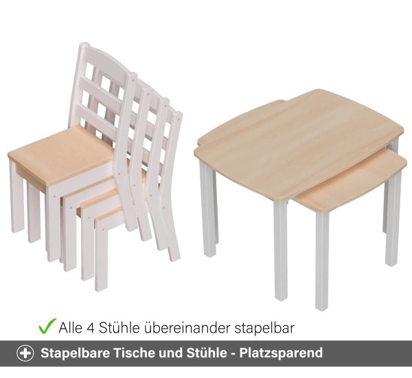 Kindersitzgruppe groß weiß - Stühle & Tische stapelbar