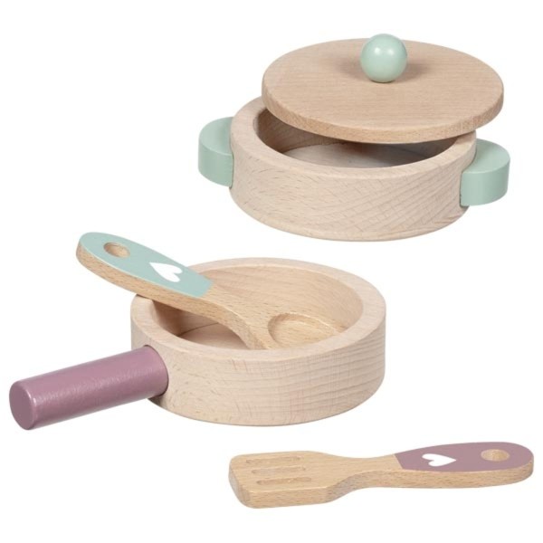 Kochset Küchenliebe mit Topf, Pfanne und Kochbesteck aus Holz