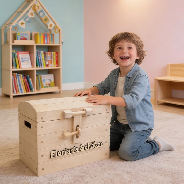 Schatzkiste Holzkiste mit Namen Kind im Kinderzimmer