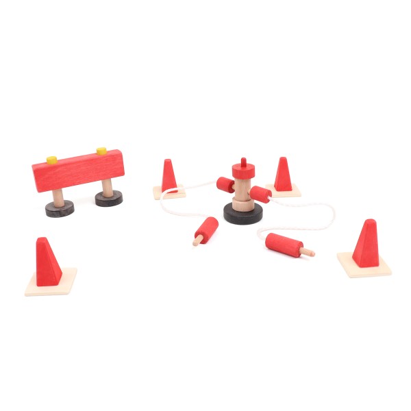 Lösch-Set aus Holz - 8-teilig - Zubehör für Feuerwehrstation