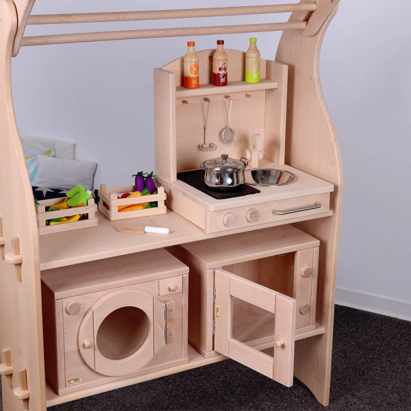 Tischküche klein aus massivem Buche Vollholz mit Edelstahl Griff