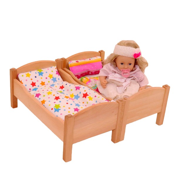 Puppenbett weiß mit Bettwäsche