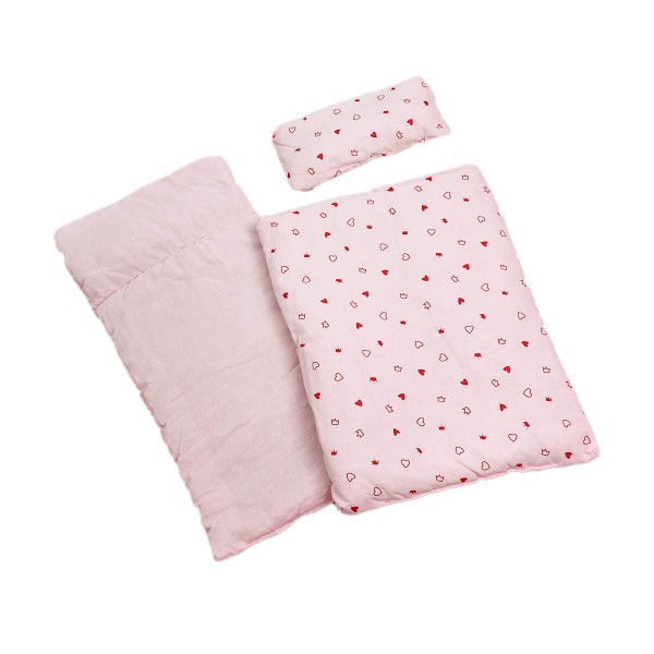 Puppenbettzeug rosa mit roten Herzchen