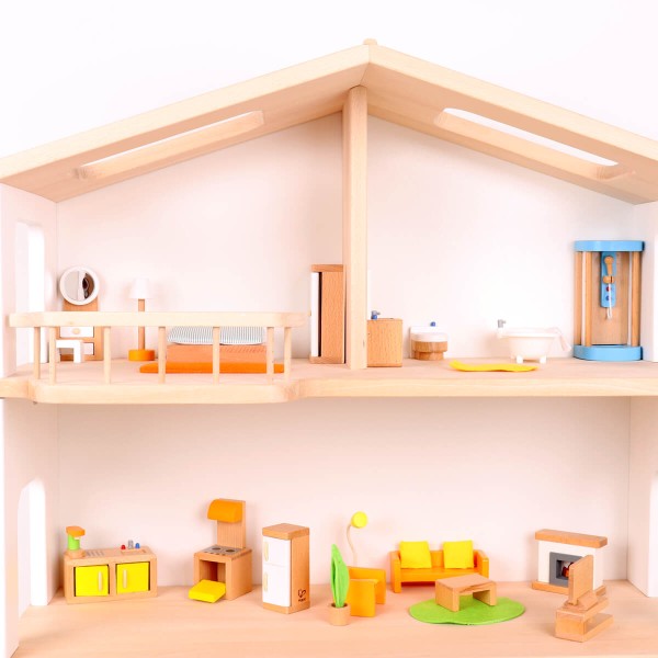 Puppenhaus mit verschiedenen Puppenmöbel Sets - Wohnzimmer