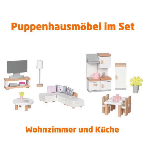Puppenmöbel Set - Küche & Wohnzimmer