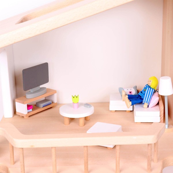 Puppenmöbel Set - Wohnzimmer - Mit Tisch, Fernseher, Schrank