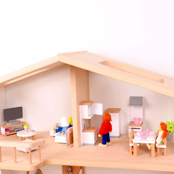 Puppenmöbel Set - Wohnzimmer - Mit Tisch, Fernseher, Schrank