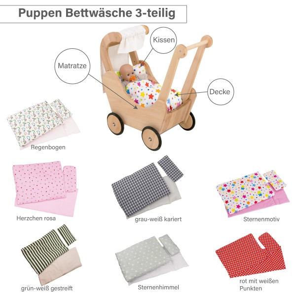 Lauflernwagen Puppenwagen optional mit 7 verschieden farbige Puppenbettwäsche