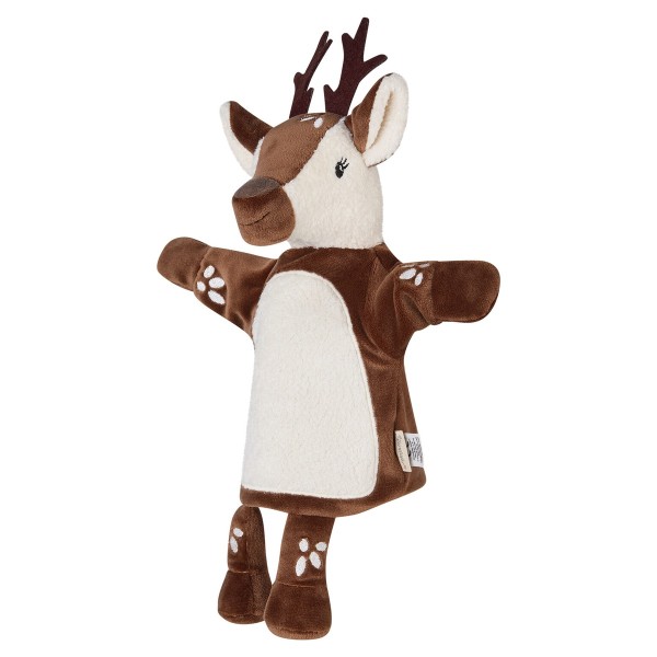 Sterntaler Handpuppe Reh und Hirsch in schräger Vorderansicht mit Geweih aus weichem Plüsch