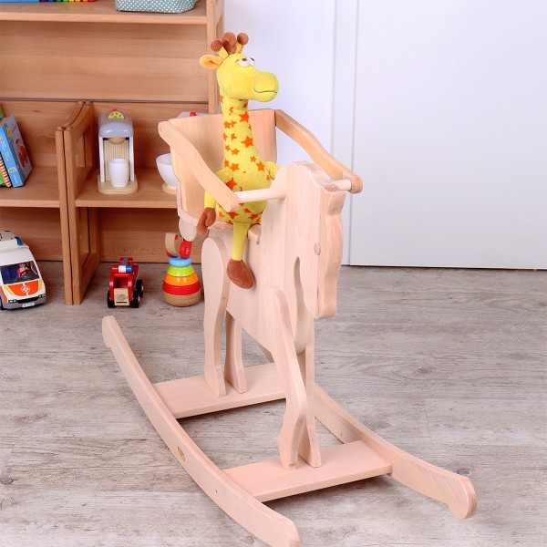 Schaukelpferd mit Sitzhalterung und Kuscheltier