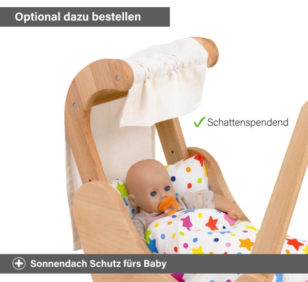 Puppenwagen Lauflernwagen optional mit höhenverstellbarem Dach und weißem Sonnenschutztuch
