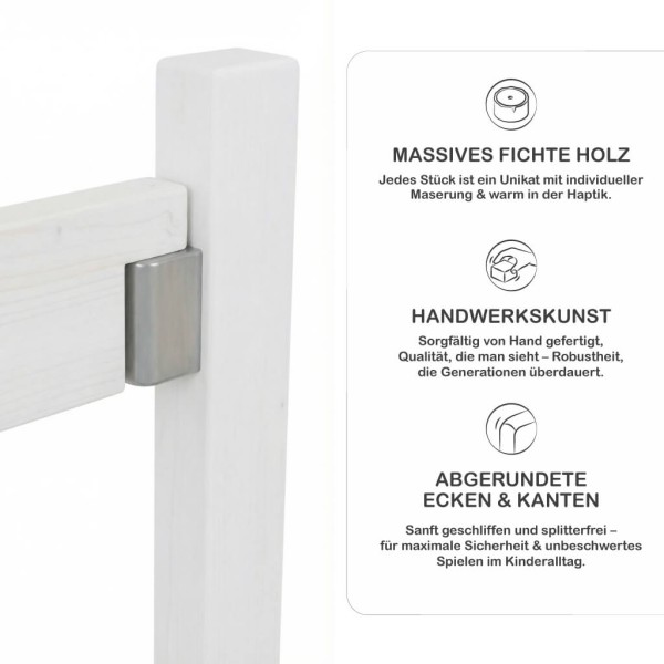Detailansicht Metallhalter und Holzverbindung beim Steckenpferd Zaun