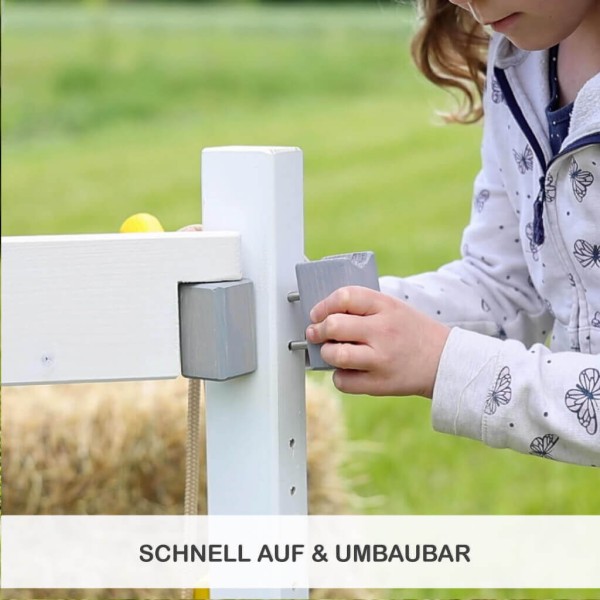 Steckenpferd Zaun aus Holz mit einfachem Stecksystem schnell auf- und umbaubar für flexibles Spielen
